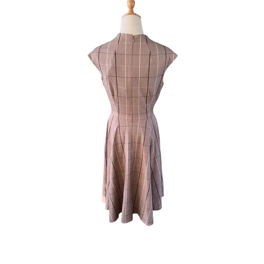 NWT Gal Meets Glam Eva Windowpane Plaid Elegant Beige Mult Dress Size 4 Preppy - Picture 10 of 12